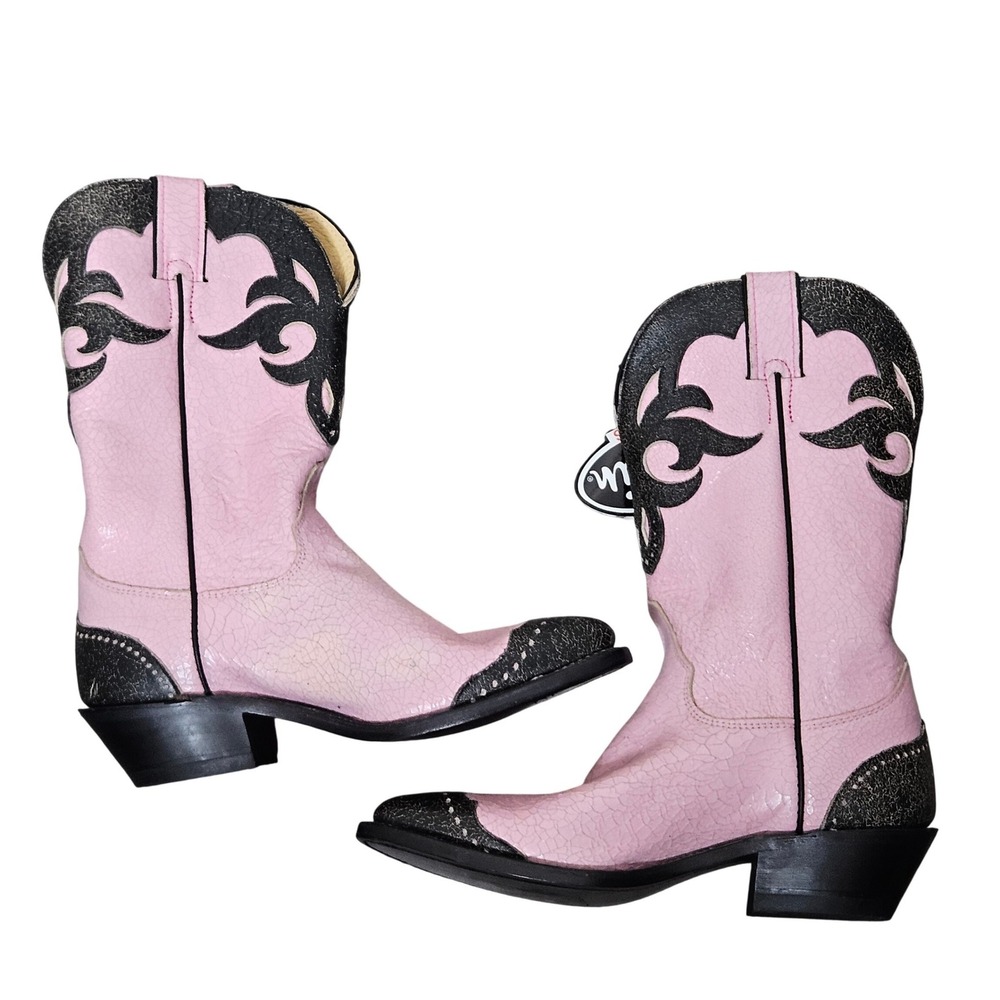 Justin Womens Pink Black Leather Western Cowboy Boots USA Made Size 7.5 B NEW - Picture 5 of 11